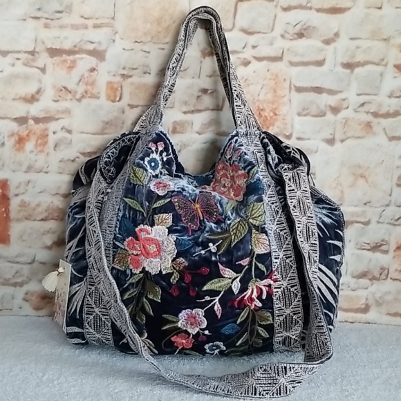 Johnny Was Handbags - New Johnny Was Kasumi Embroidered Velvet Tote Bag